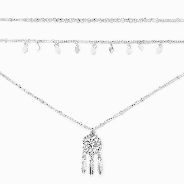 Burnished Silver Dreamcatcher Multi Strand Necklace,
