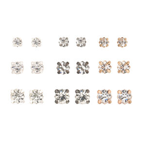 Mixed Metal Graduated Round Stud Earrings - 9 Pack,