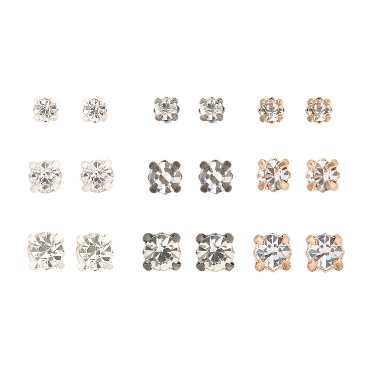 Mixed Metal Graduated Round Stud Earrings - 9 Pack,
