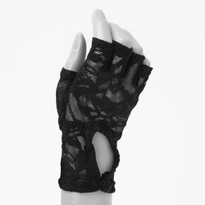 Lace Fingerless Gloves - Black,