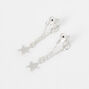 Sterling Silver 1&quot; Star Front and Back Chain Drop Earrings,