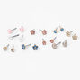 Gold Flower Crystal Pearl Stud Earrings - 9 Pack,