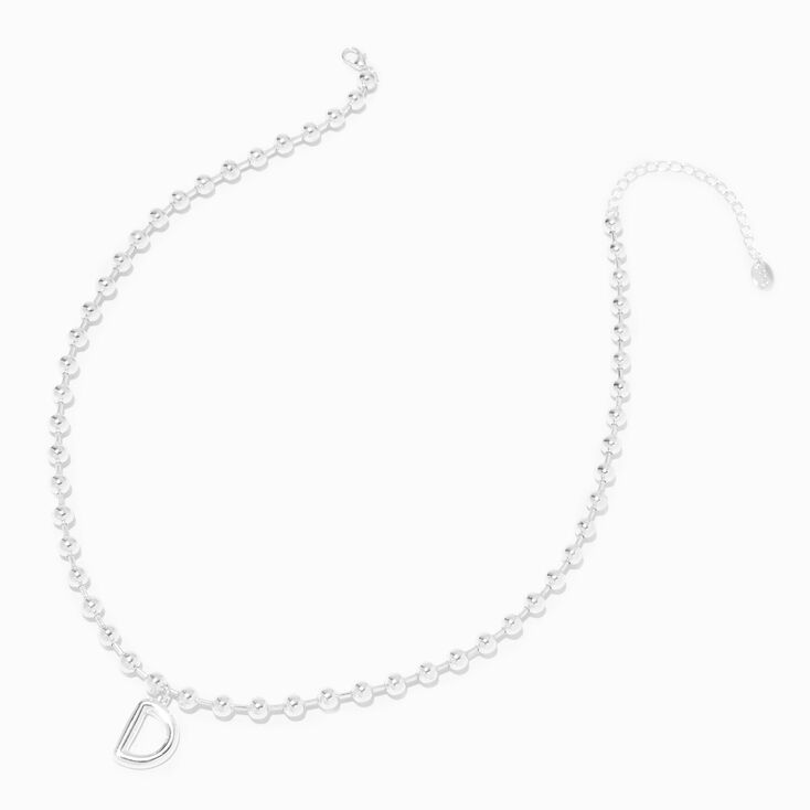 Silver Beaded Bubble Initial Pendant Necklace - D,