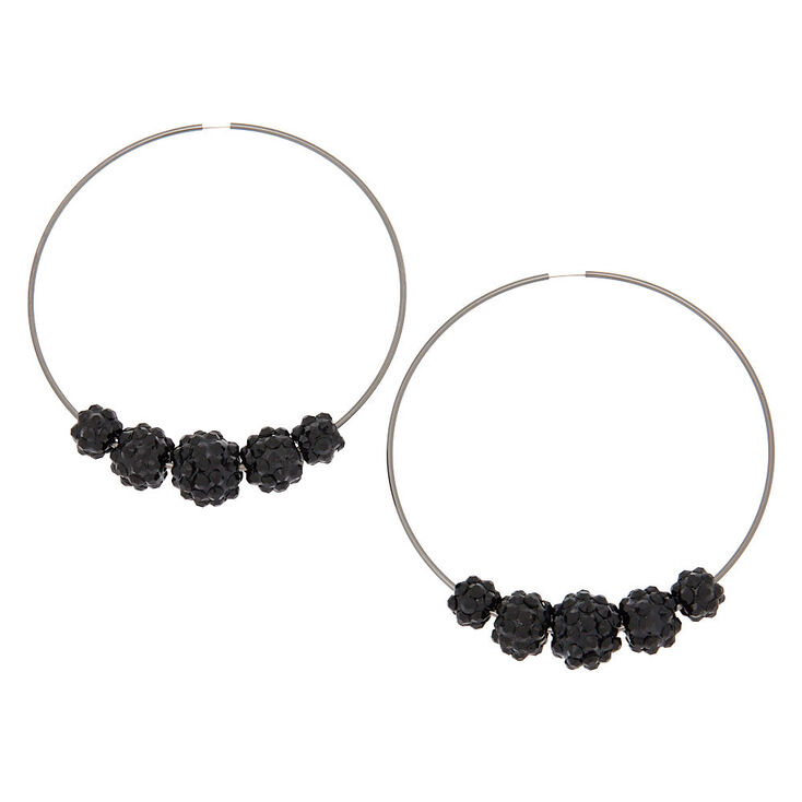 Black 70MM Beaded Hoop Earrings,