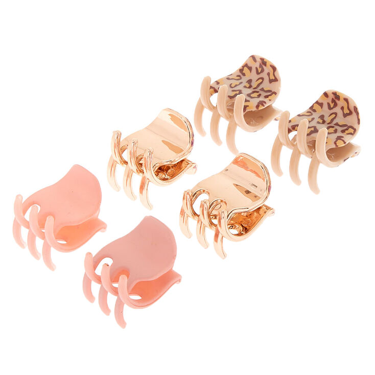 Rose Gold Leopard Print Mini Hair Claws - 6 Pack,