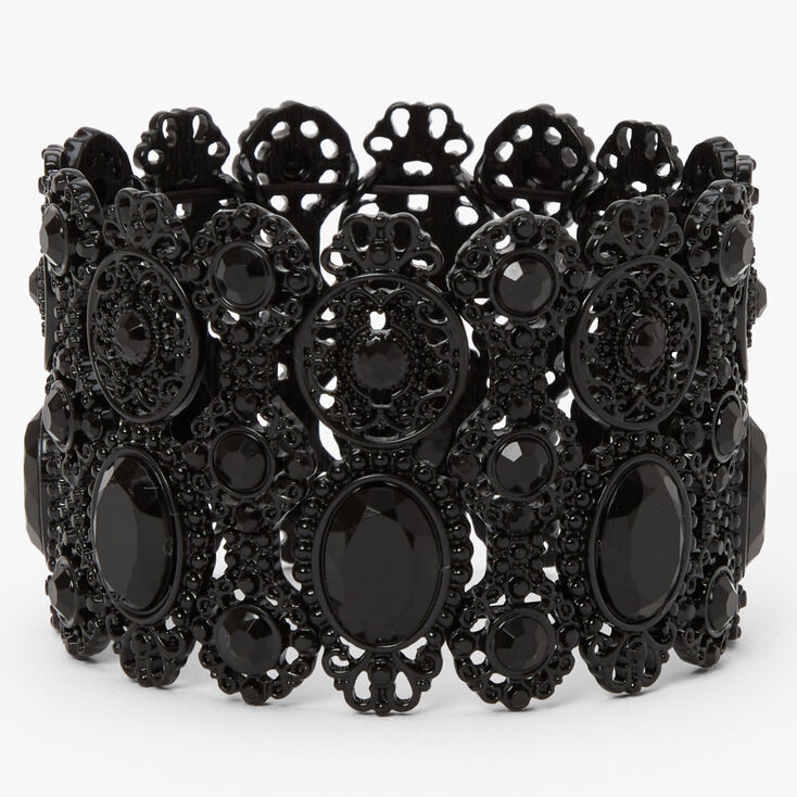 Jet Black Rhinestone Wide Stretch Bracelet