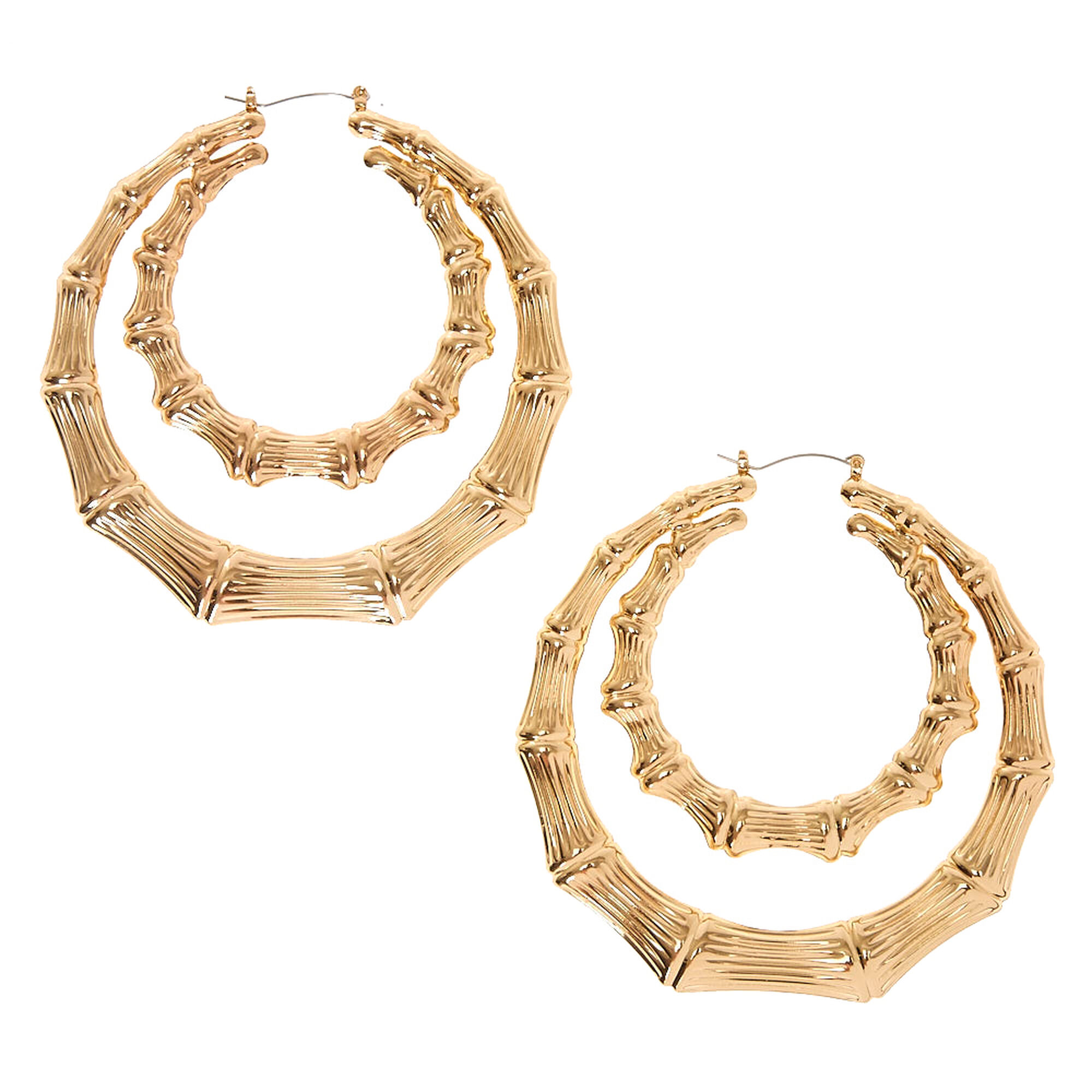 Gold Tone Double Bamboo Hoop Earrings Icing Us Gold Tone Double Bamboo Hoop Earrings