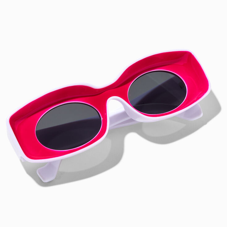 Fuchsia &amp; White Inverted Frame Sunglasses,