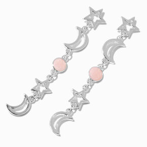 Silver-tone Celestial Pink Pearl Linear 2&quot; Drop Earrings,
