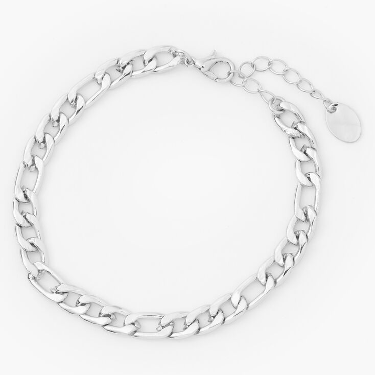 Silver Paperclip Link Figaro Chain Bracelet,