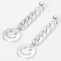Silver Happy Face Emoji Chain Link 2&quot; Drop Earrings,