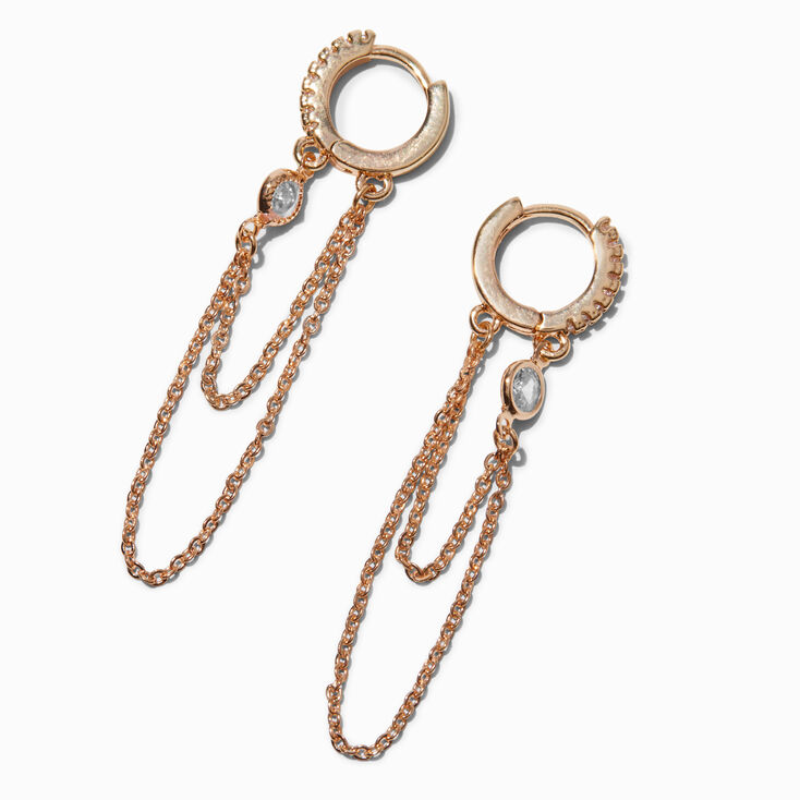 Gold-tone Cubic Zirconia 10MM Huggie Hoop Chain Earrings,