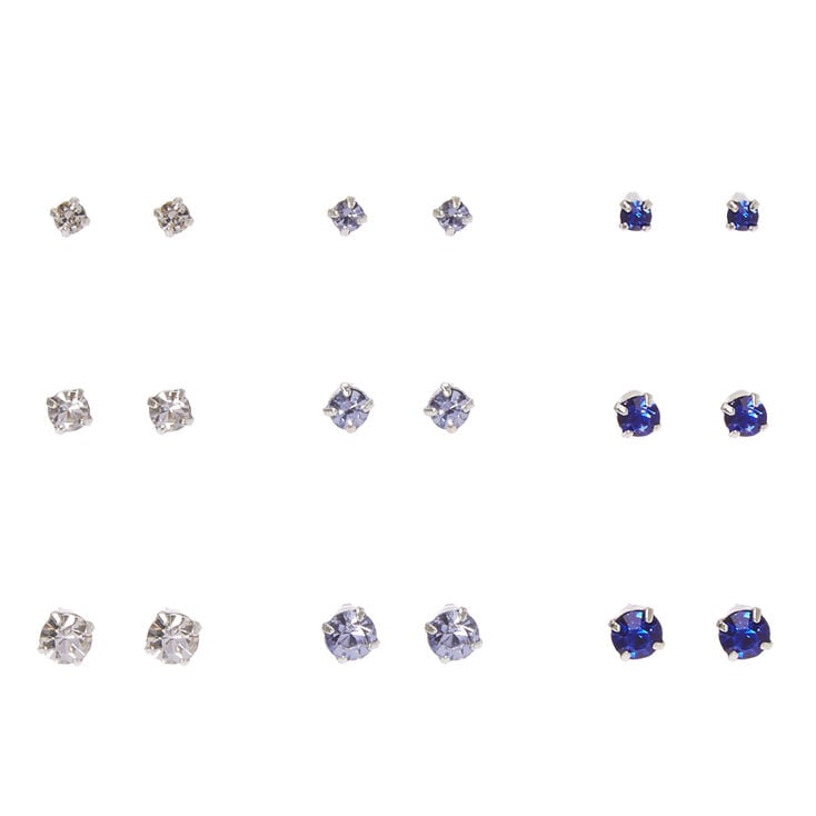 Clear, Lavender & Blue Graduated Crystal Stud Earrings,