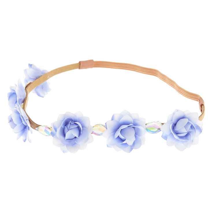 Blue & White Ombre Gem Flower Headwrap,