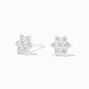Sterling Silver Cubic Zirconia Flower Stud Earrings,