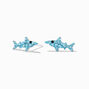 Sterling Silver Blue Shark Stud Earrings,