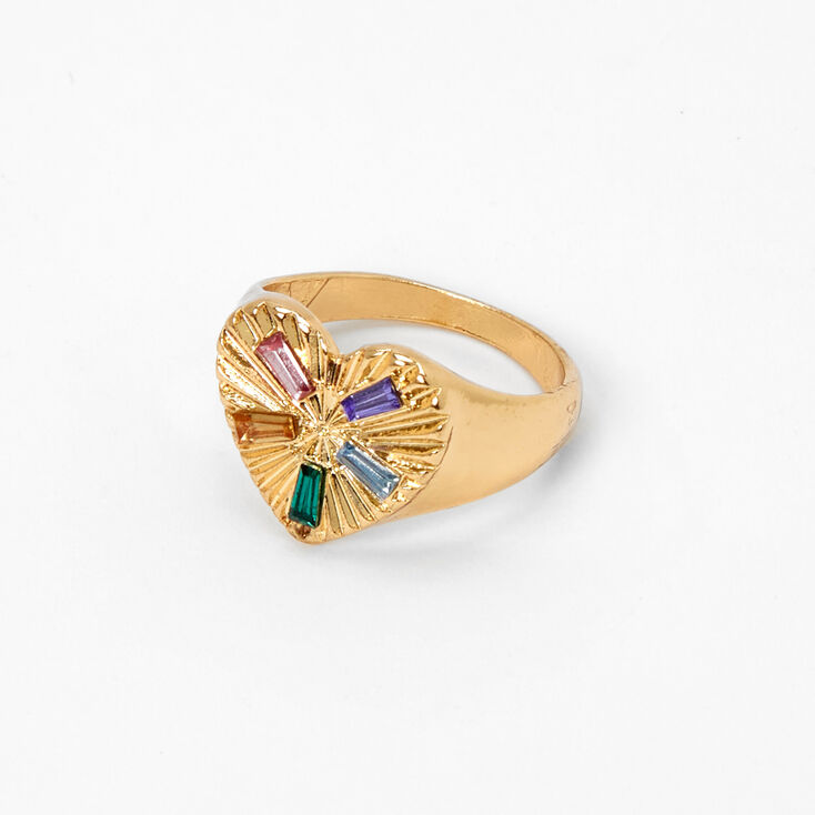 Gold Rainbow Emerald Stone Heart Ring,