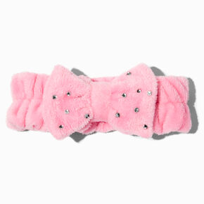 Blush Pink Bling Furry Makeup Bow Headwrap,