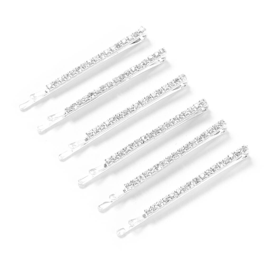 Silver Rhinestone Bobby Pins 6 Pack