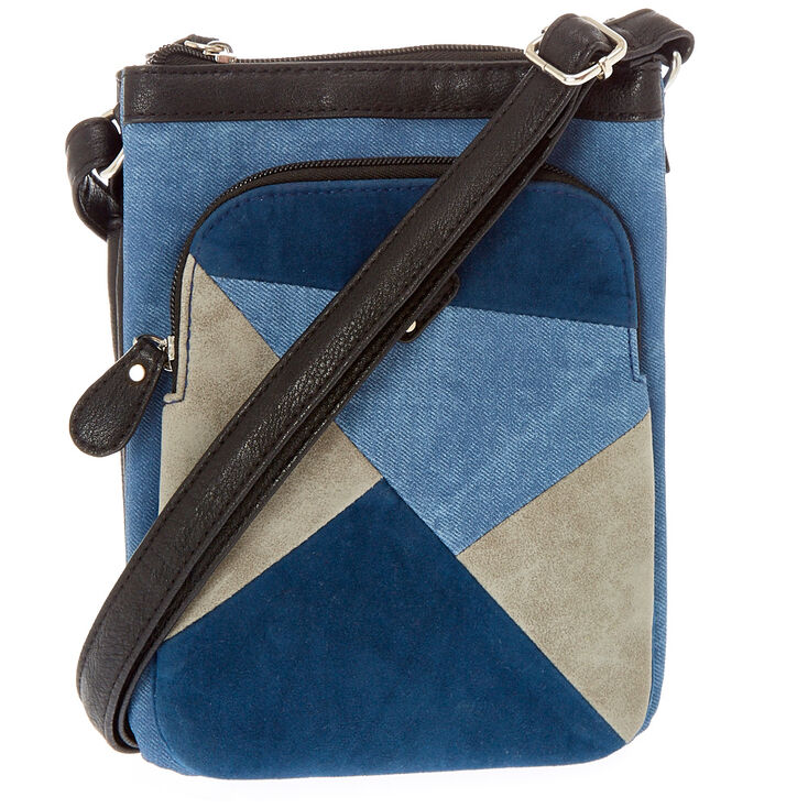 Denim Patchwork Crossbody Passport Purse,
