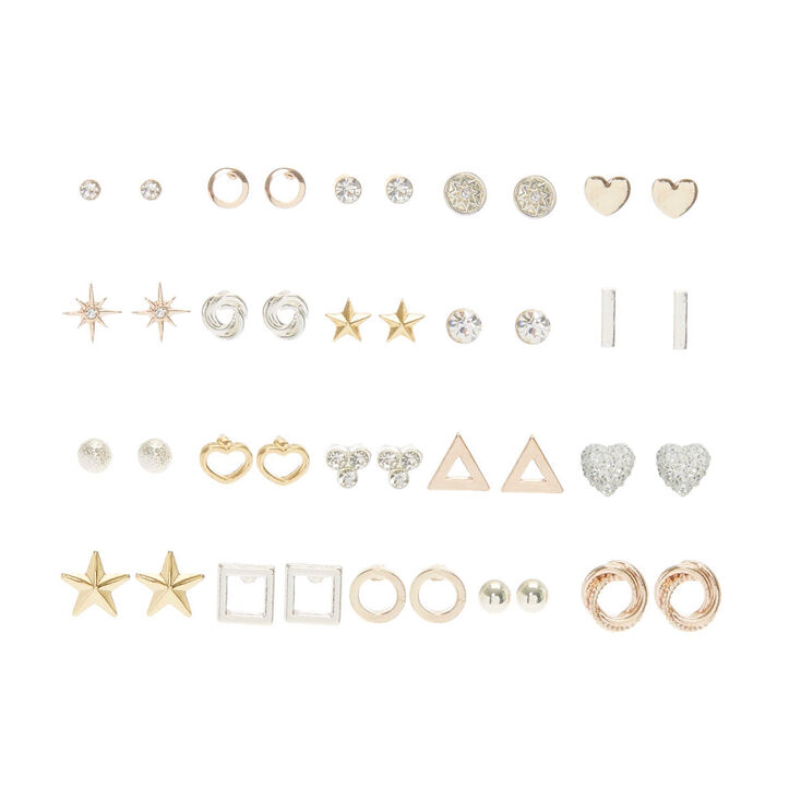 20 Pack Mixed Metal Stud Earring Set,