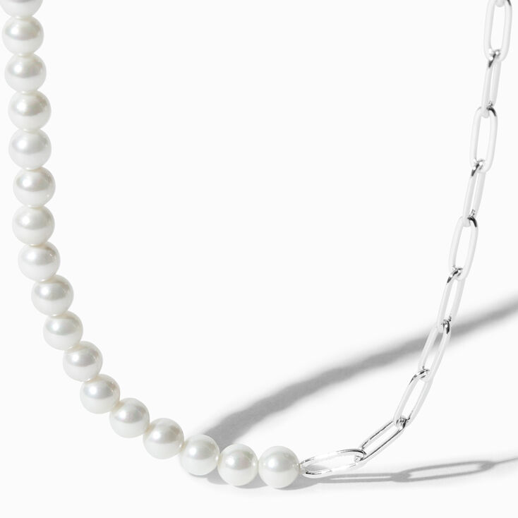 Icing Select Sterling Silver Paperclip &amp; Pearl Necklace,
