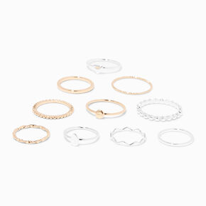 Mixed Metal Geometric Rings Set - 10 Pack,