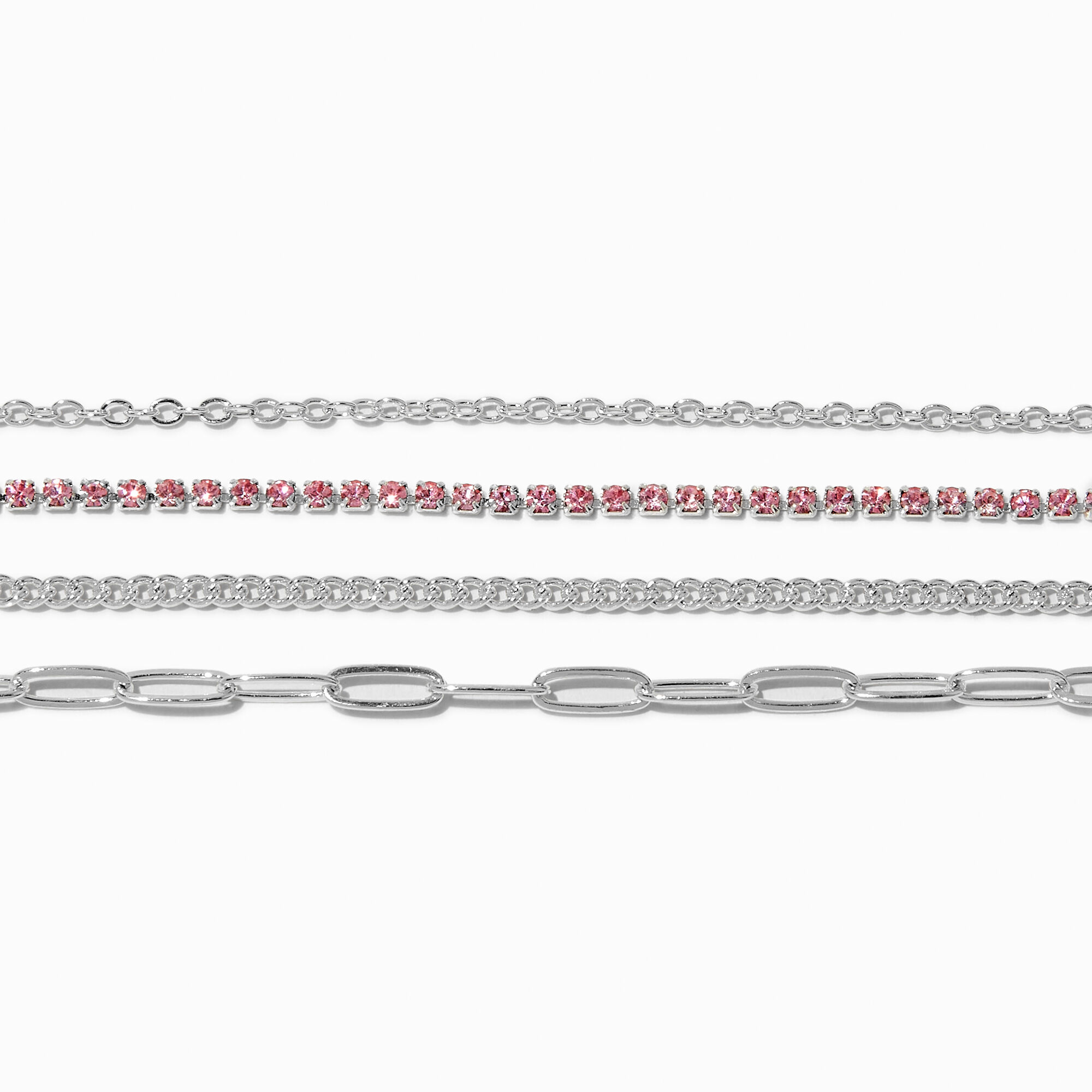Silver tone Pink Cup Chain Bracelet Set 4 Pack Icing US