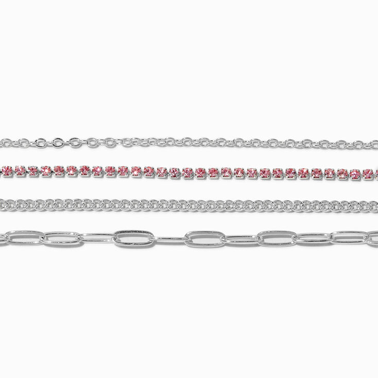 Silver-tone Pink Cup Chain Bracelet Set - 4 Pack,