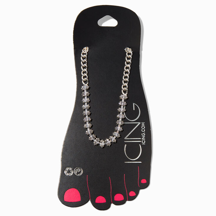 Silver Curb Chain with Crystals Anklet,