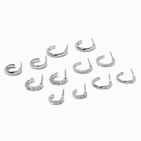 Silver-tone Crystal Hoops - 6 Pack,