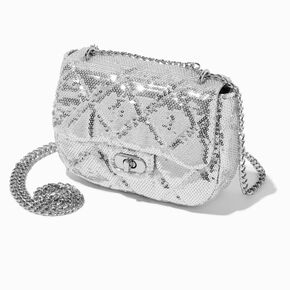 Silver Sequin Quilted Crossbody Bag,