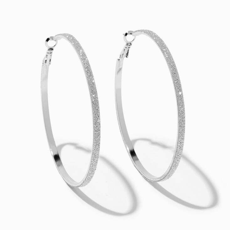 Silver 60MM Glitter Thin Hoop Earrings,