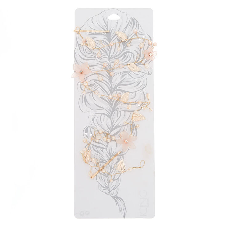 Long Rose Gold-Tone Pink Flower Hair Vine,