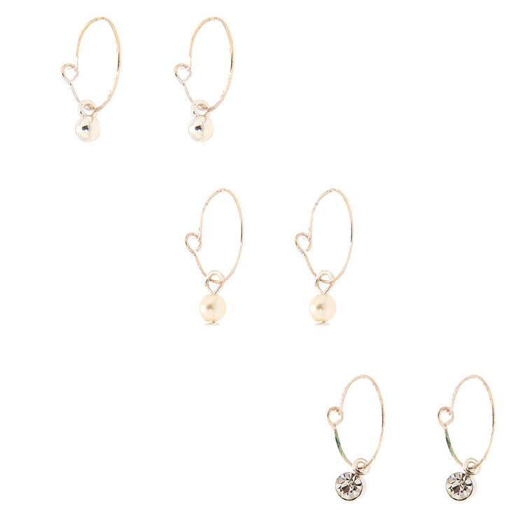 Silver Crystal Pearl Stud &amp; Hoop Earrings - 6 Pack,