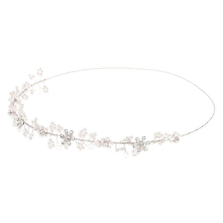 Silver Pearl Flower Crown Headwrap,