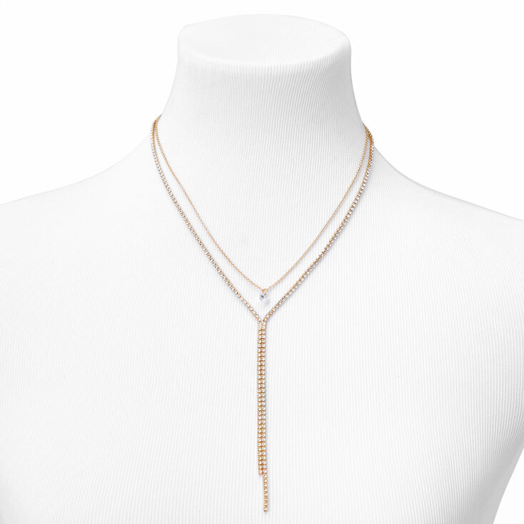 Gold Round Rhinestone Y-Neck Jewelry Set - 2 Pack,
