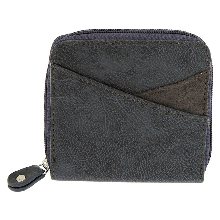 Faux Leather Mini Zip Wallet - Gray,