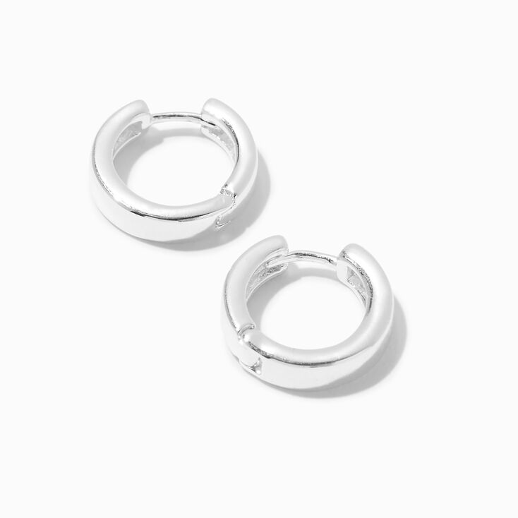 Silver 15MM Flat Huggie Hoop Earrings,
