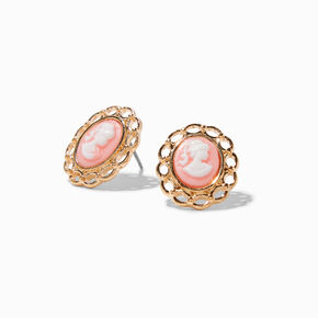Gold-tone Pink Cameo Stud Earrings,