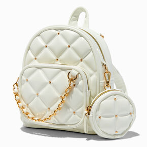 Gold Studded White Quilted Small Backpack,