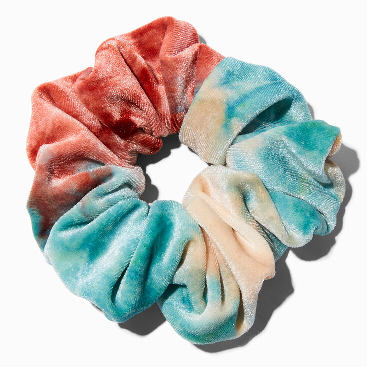 Blue &amp; Rust Medium Tie Dye Velvet Hair Scrunchie,