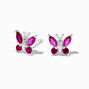 Sterling Silver Fuchsia Cubic Zirconia Butterfly Earrings,