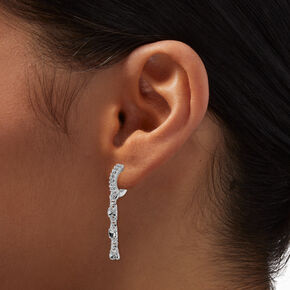 Silver-tone Crystal Dangle Clicker Hoop Earrings,