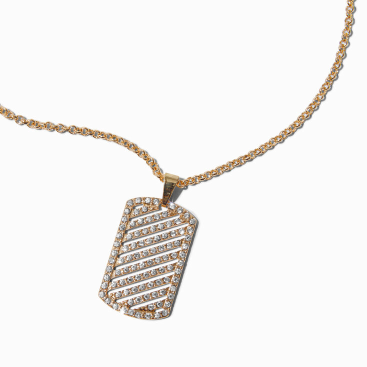 Gold-tone Crystal Dog Tag Pendant Necklace,