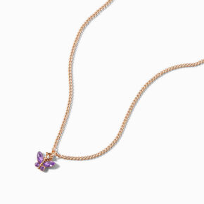 Butterfly Birthstone Gold-tone Pendant Necklace - February,