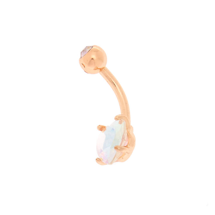 Cubic Zirconia 16G Iridescent Heart Belly Ring,