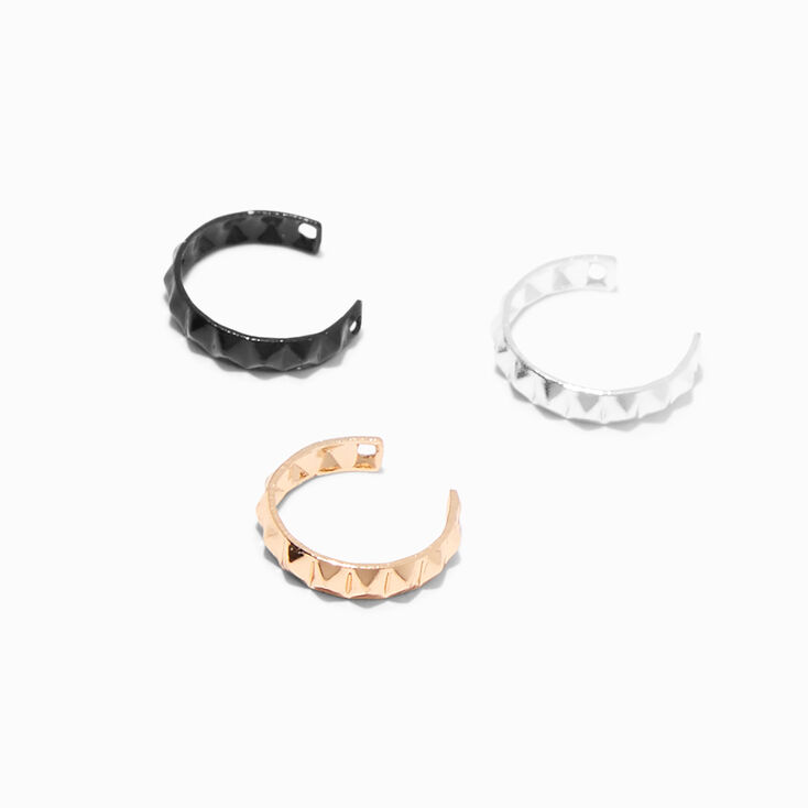 Mixed Metal Pyramid Ear Cuff Earrings - 3 Pack,