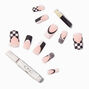 Zebra Check Tip Long Square Vegan Faux Nail Set - 24 Pack,