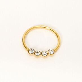 Gold Sterling Silver 22G Four Crystal Hoop Nose Ring,